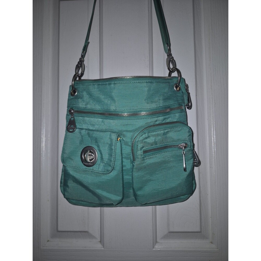 baggallini Turquoise Crossbody Bag, Zip Closure, Detachable Strap, Pockets